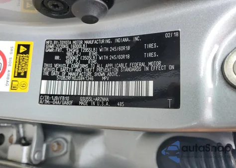 2018 Toyota Highlander Le from USA, damaged, VIN 5TDBZRFH0JS841346